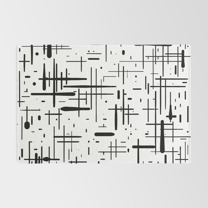 Mid-Century Modern Kinetikos Pattern Black and White Rug Gallery Image 2