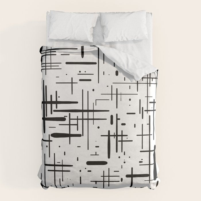 Mid-Century Modern Kinetikos Pattern Black and White Duvet Cover Gallery Image 6