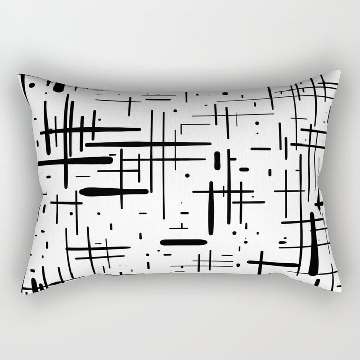 Mid-Century Modern Kinetikos Pattern Black and White Rectangular Pillow Gallery Image 2