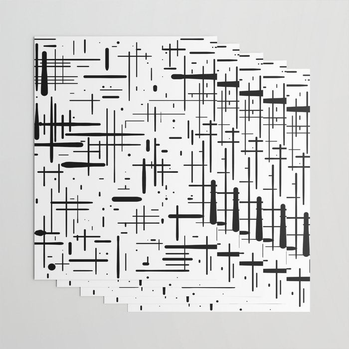 Mid-Century Modern Kinetikos Pattern Black and White Wrapping Paper Gallery Image 3