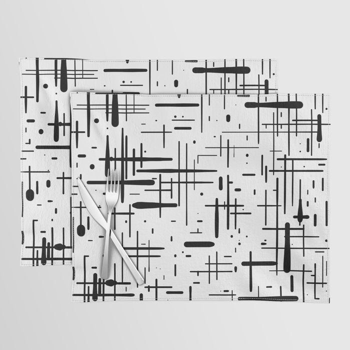 Mid-Century Modern Kinetikos Pattern Black and White Placemat Gallery Image 1