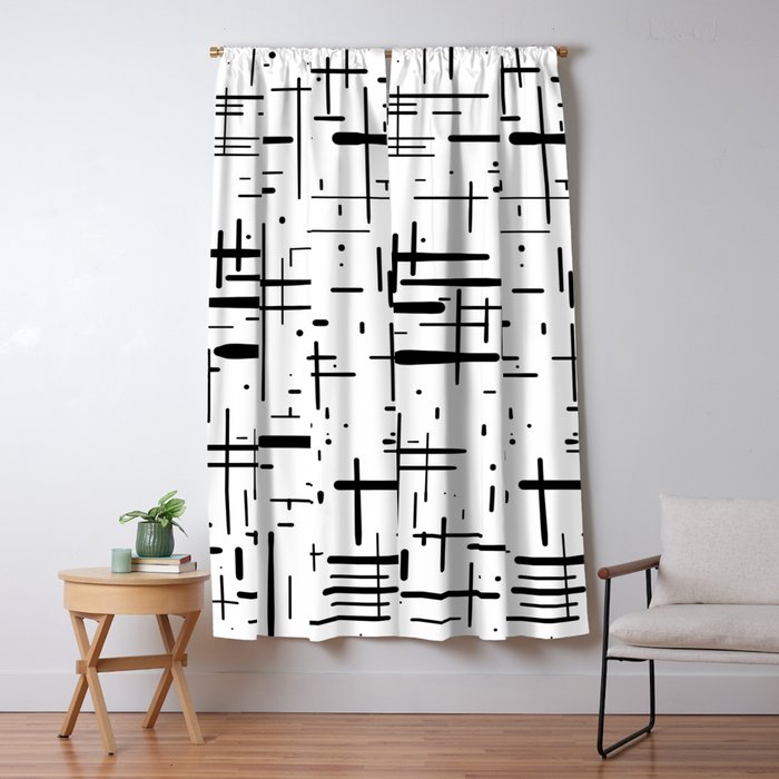 Mid-Century Modern Kinetikos Pattern Black and White Window Curtain Gallery Image 5