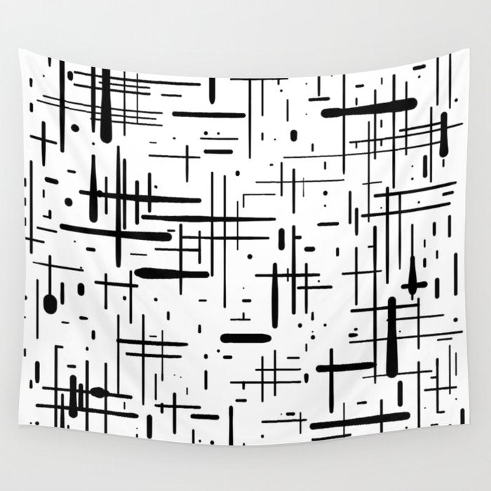 Mid-Century Modern Kinetikos Pattern Black and White Wall Tapestry Gallery Image 4