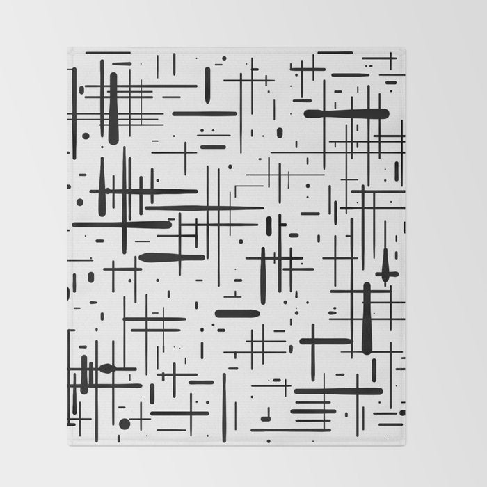 Mid-Century Modern Kinetikos Pattern Black and White Throw Blanket Gallery Image 2