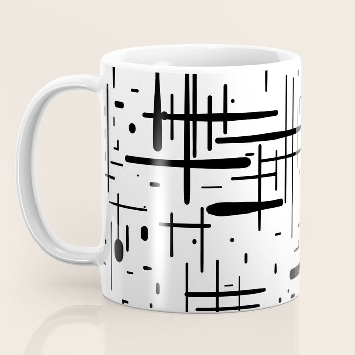 Mid-Century Modern Kinetikos Pattern Black and White Coffee Mug Gallery Image 3