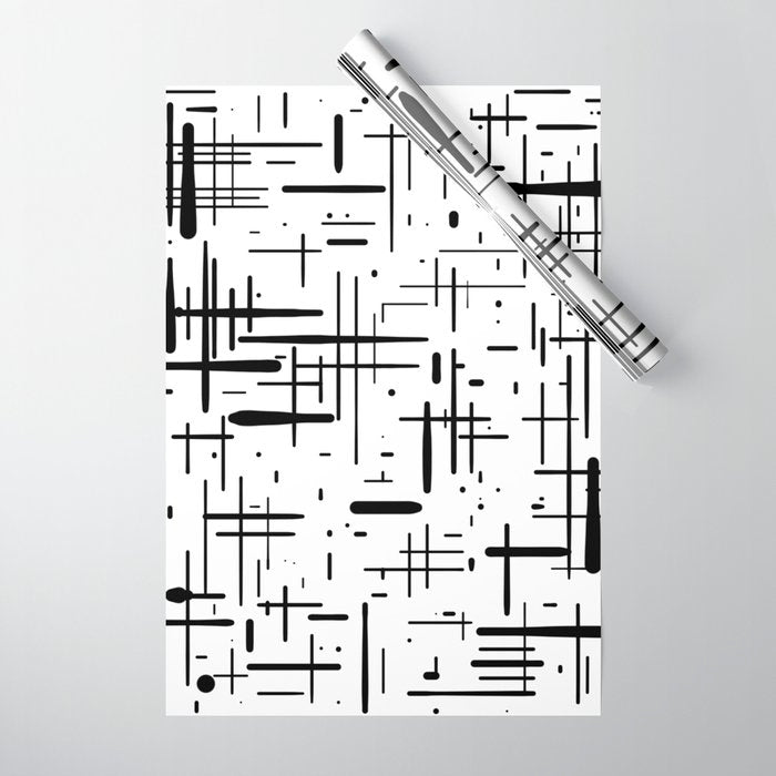 Mid-Century Modern Kinetikos Pattern Black and White Wrapping Paper Gallery Image 1