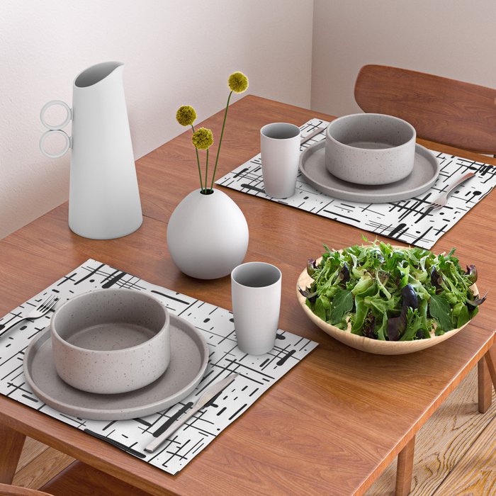 Mid-Century Modern Kinetikos Pattern Black and White Placemat Gallery Image 2
