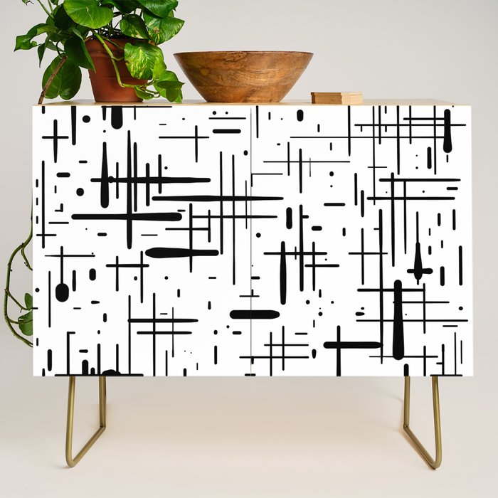 Mid-Century Modern Kinetikos Pattern Black and White Credenza Gallery Image 1