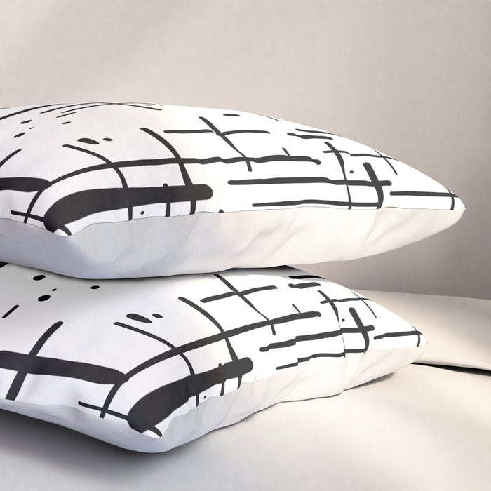Mid-Century Modern Kinetikos Pattern Black and White Pillow Sham Gallery Image 3