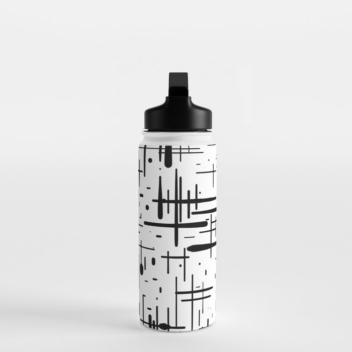 Mid-Century Modern Kinetikos Pattern Black and White Water Bottle Gallery Image 3