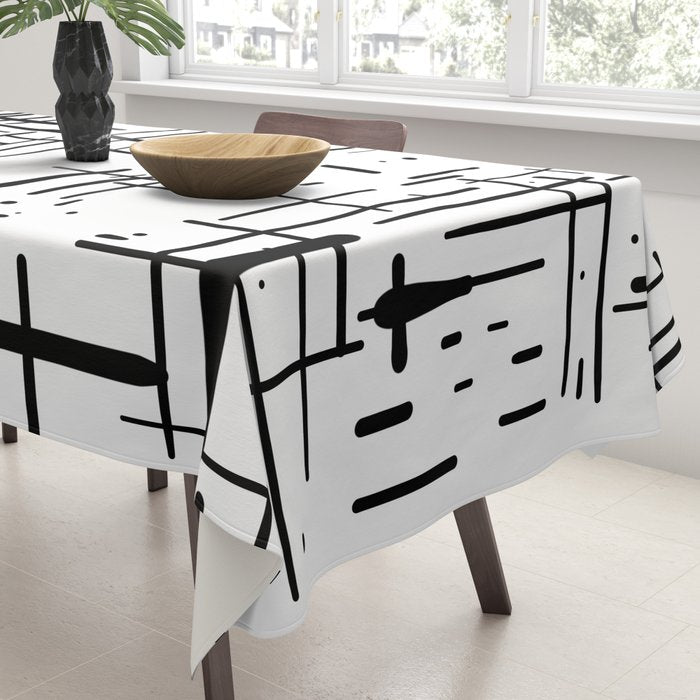Mid-Century Modern Kinetikos Pattern Black and White Tablecloth Gallery Image 3