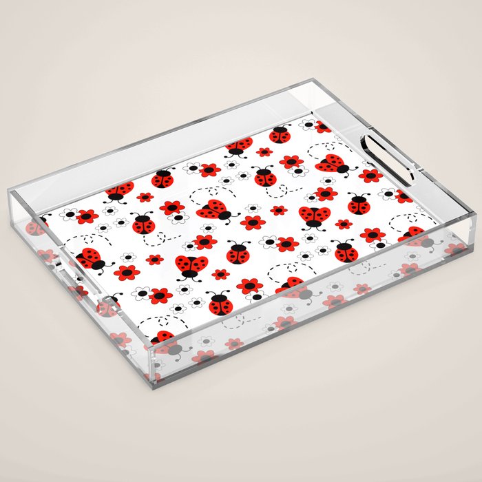 Red Ladybug Floral Pattern Acrylic Tray Gallery Image 1