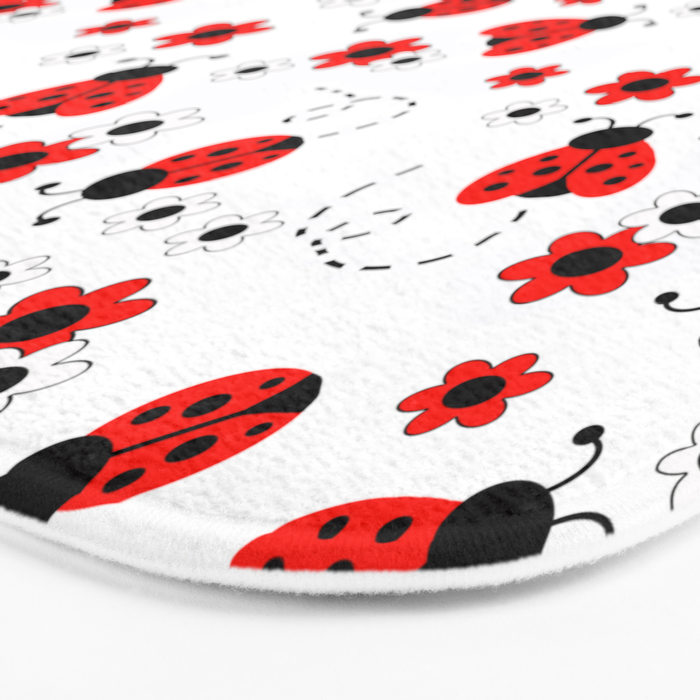 Red Ladybug Floral Pattern Bath Mat Gallery Image 3