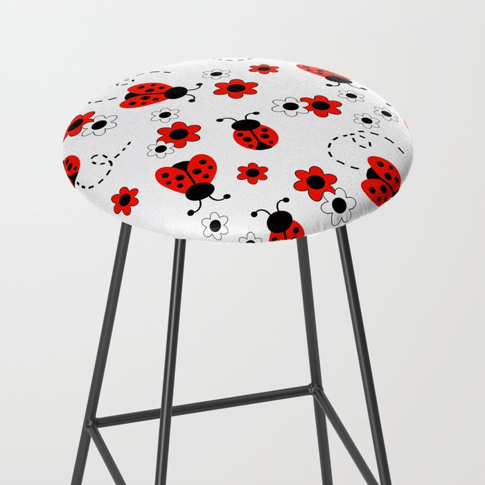 Red Ladybug Floral Pattern Stool Gallery Image 2