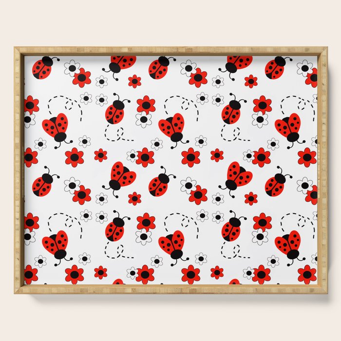 Red Ladybug Floral Pattern Serving Tray Gallery Image 1