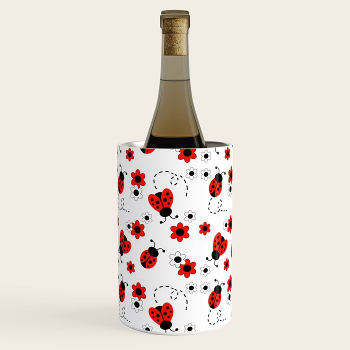 Red Ladybug Floral Pattern Wine Chiller Gallery Image 2
