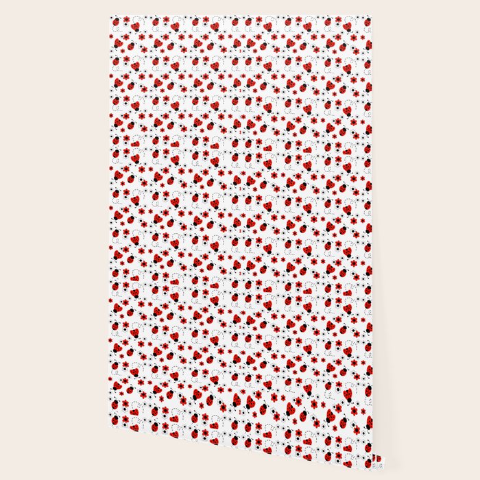 Red Ladybug Floral Pattern Wallpaper Gallery Image 2