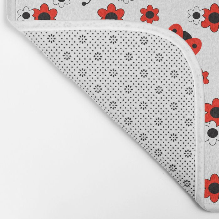 Red Ladybug Floral Pattern Bath Mat Gallery Image 2