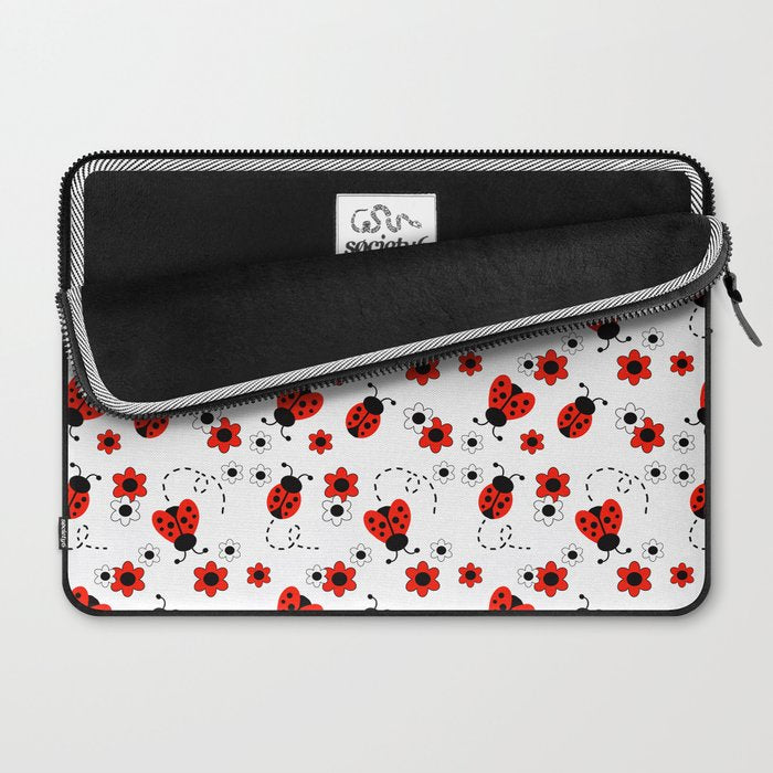 Red Ladybug Floral Pattern Laptop Sleeve Gallery Image 2