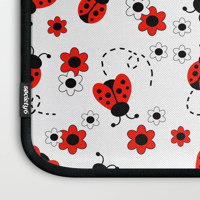 Red Ladybug Floral Pattern Laptop Sleeve Gallery Image 3