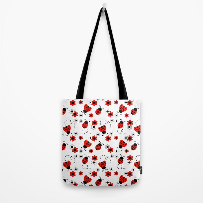 Red Ladybug Floral Pattern Tote Bag Gallery Image 2