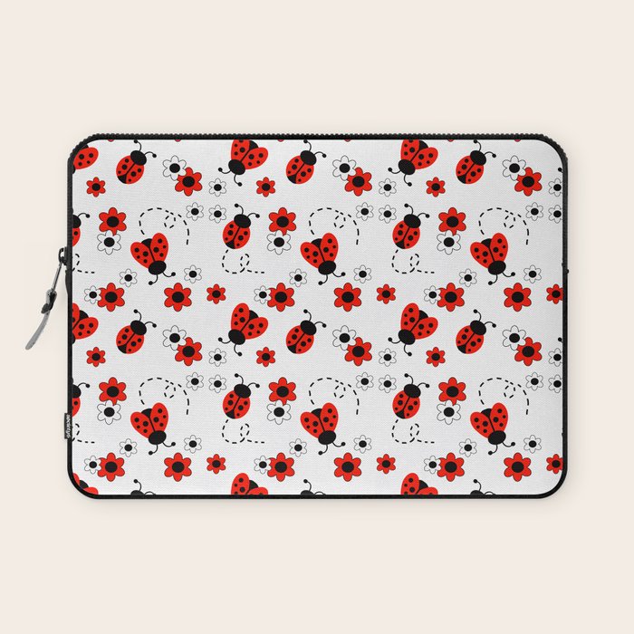 Red Ladybug Floral Pattern Laptop Sleeve Gallery Image 1