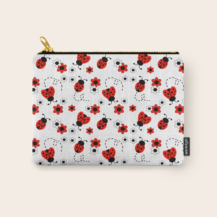 Red Ladybug Floral Pattern Carry All Pouch Gallery Image 1