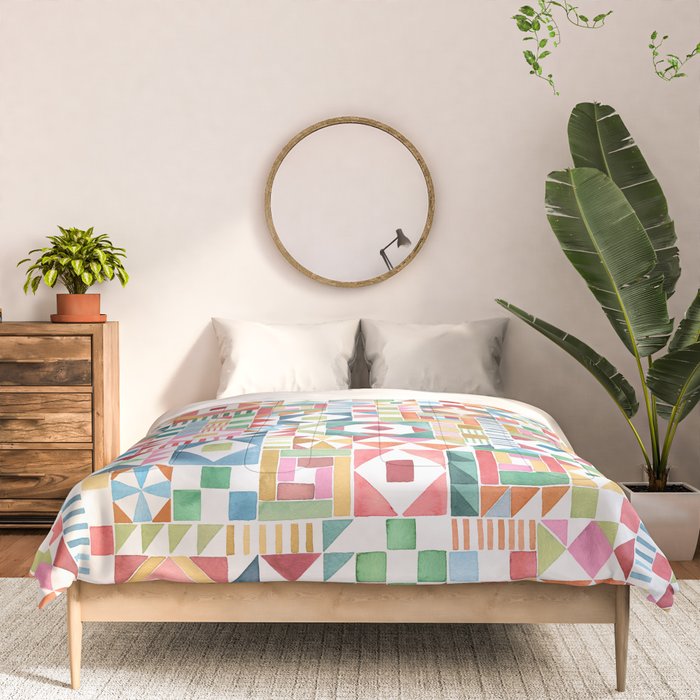 Christmas Geometric Patchwork Joy Watercolor Holiday Quilt Pattern Comforter Gallery Image 3