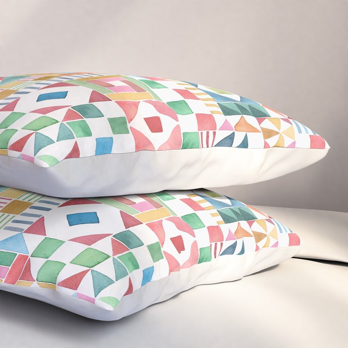 Christmas Geometric Patchwork Joy Watercolor Holiday Quilt Pattern Pillow Sham Gallery Image 3