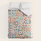 Christmas Geometric Patchwork Joy Watercolor Holiday Quilt Pattern Duvet Cover Gallery Image 6