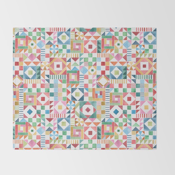 Christmas Geometric Patchwork Joy Watercolor Holiday Quilt Pattern Throw Blanket Gallery Image 2