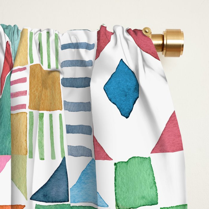 Christmas Geometric Patchwork Joy Watercolor Holiday Quilt Pattern Window Curtain Gallery Image 2