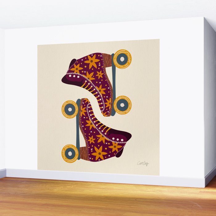 Retro Roller Skates - Fuchsia & Orange Wall Mural Gallery Image 2