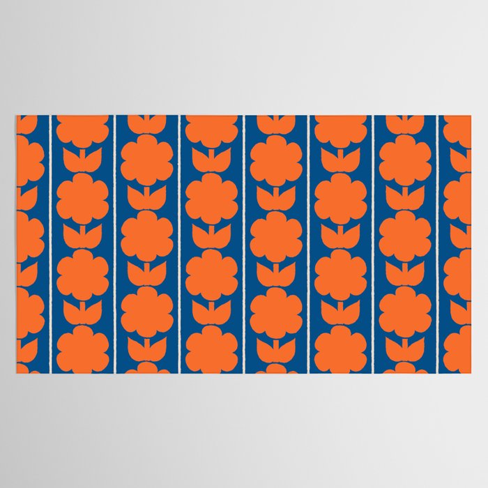 Eclectic Floral Jonnty Flowers and Stripes Orange and Blue Pattern Tablecloth Gallery Image 2
