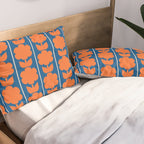 Eclectic Floral Jonnty Flowers and Stripes Orange and Blue Pattern Pillow Sham Gallery Image 2