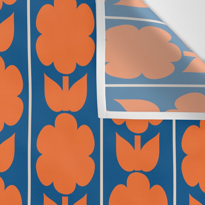 Eclectic Floral Jonnty Flowers and Stripes Orange and Blue Pattern Wall Tapestry Gallery Image 3