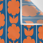 Eclectic Floral Jonnty Flowers and Stripes Orange and Blue Pattern Wall Tapestry Gallery Image 3