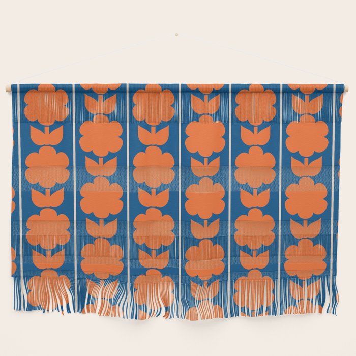 Eclectic Floral Jonnty Flowers and Stripes Orange and Blue Pattern Wall Hanging Gallery Image 1