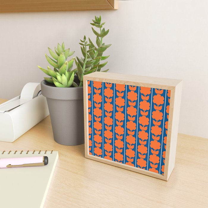 Eclectic Floral Jonnty Flowers and Stripes Orange and Blue Pattern Mini Art Print Gallery Image 2