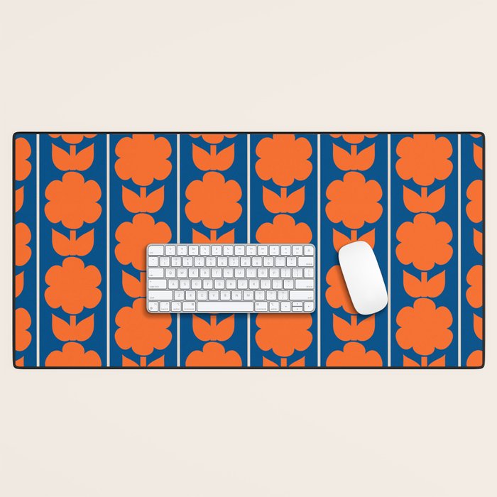 Eclectic Floral Jonnty Flowers and Stripes Orange and Blue Pattern Desk Mat Gallery Image 1