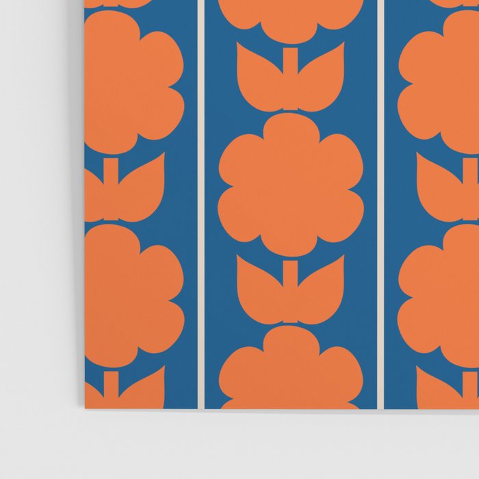 Eclectic Floral Jonnty Flowers and Stripes Orange and Blue Pattern Poster Gallery Image 3