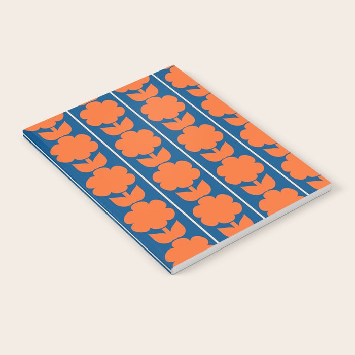 Eclectic Floral Jonnty Flowers and Stripes Orange and Blue Pattern Notebook Gallery Image 2