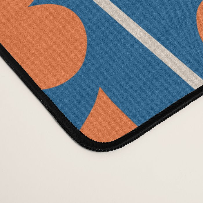 Eclectic Floral Jonnty Flowers and Stripes Orange and Blue Pattern Desk Mat Gallery Image 4