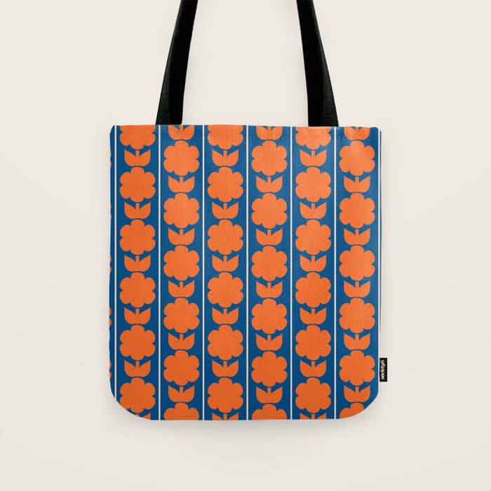 Eclectic Floral Jonnty Flowers and Stripes Orange and Blue Pattern Tote Bag Gallery Image 1