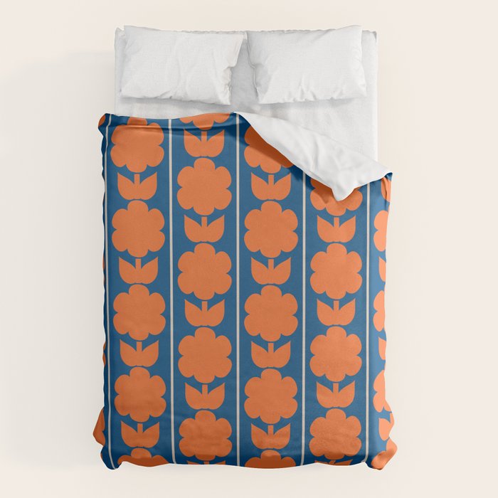 Eclectic Floral Jonnty Flowers and Stripes Orange and Blue Pattern Duvet Cover Gallery Image 6