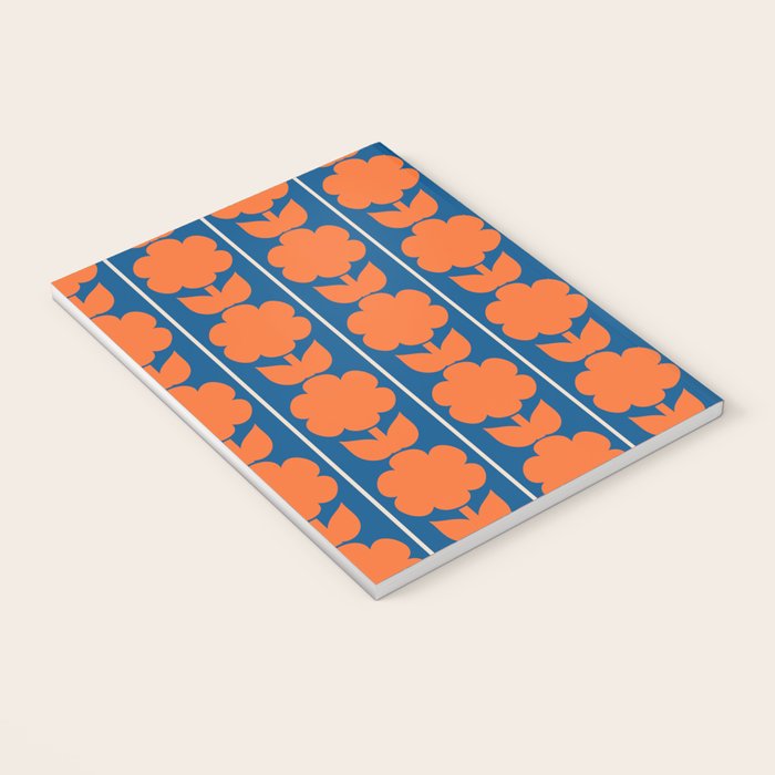 Eclectic Floral Jonnty Flowers and Stripes Orange and Blue Pattern Notebook Gallery Image 3