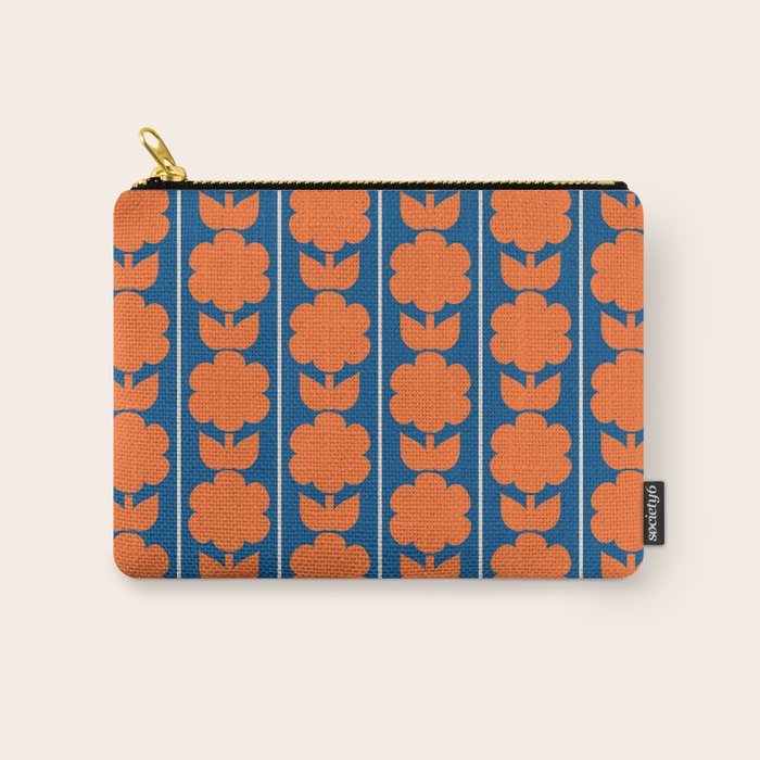 Eclectic Floral Jonnty Flowers and Stripes Orange and Blue Pattern Carry All Pouch Gallery Image 1