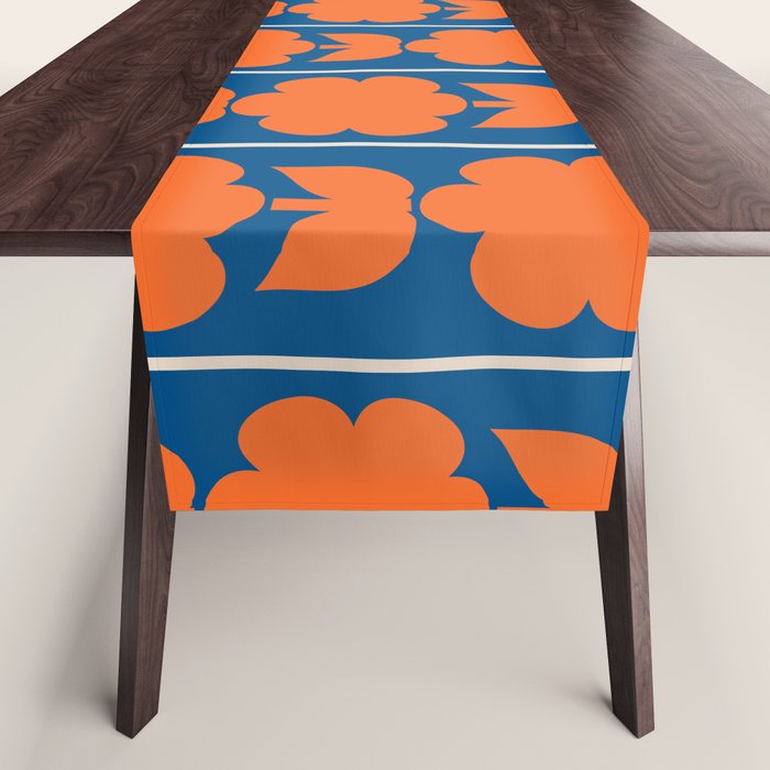 Eclectic Floral Jonnty Flowers and Stripes Orange and Blue Pattern Table Runner Gallery Image 1