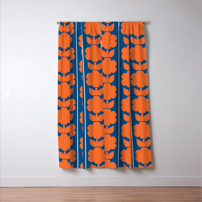 Eclectic Floral Jonnty Flowers and Stripes Orange and Blue Pattern Window Curtain Gallery Image 3