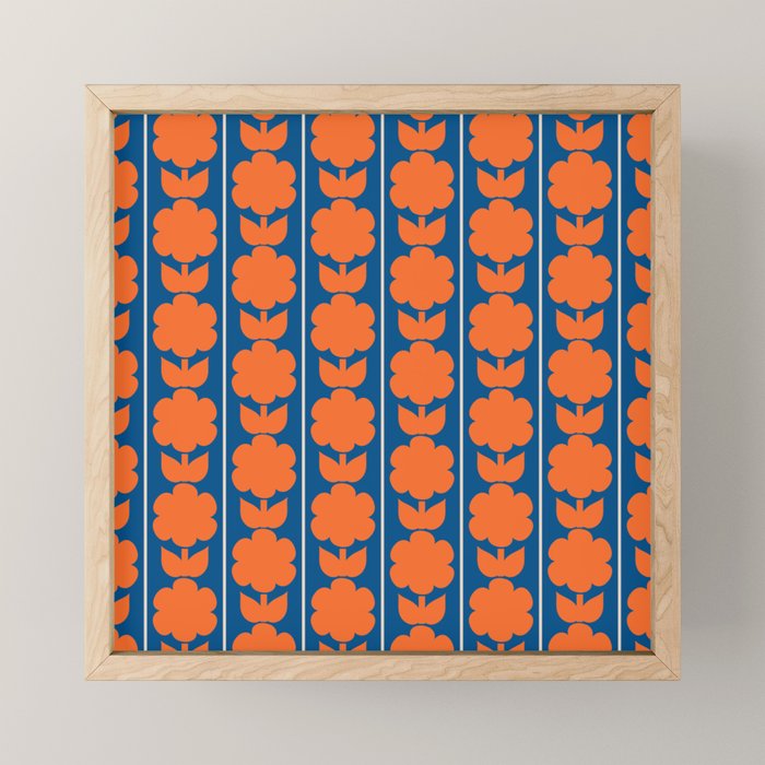 Eclectic Floral Jonnty Flowers and Stripes Orange and Blue Pattern Mini Art Print Gallery Image 1